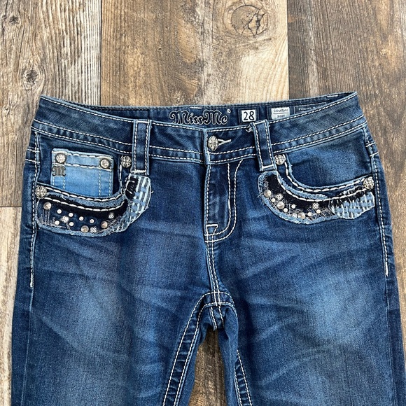 Miss Me Denim Jeans Womens Metal Stud Boot Cut Medium Dark JP7695B - Picture 4 of 9